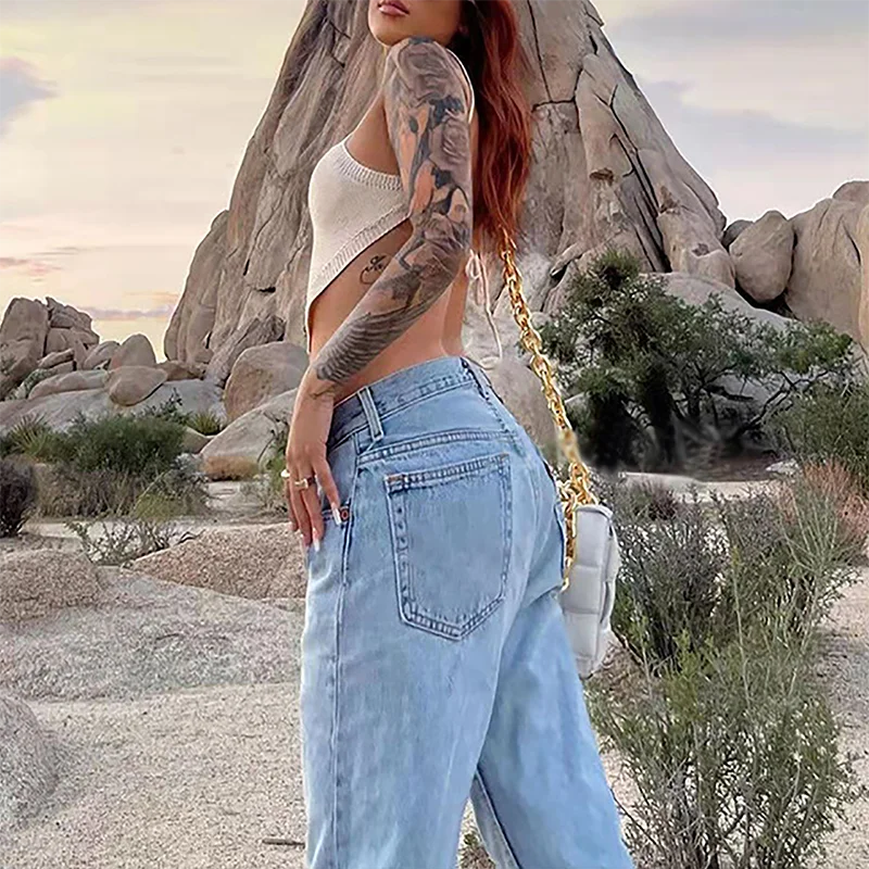 Trendy Loose Fit Skater Jeans – Women’s Punk Style Wide-Leg Denim Pants