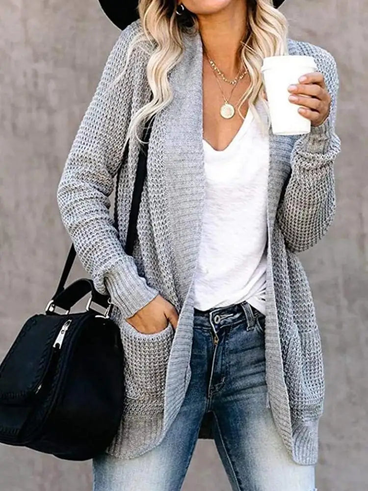 Cozy Curved-Front Knit Cardigan – Autumn Winter Casual Chic