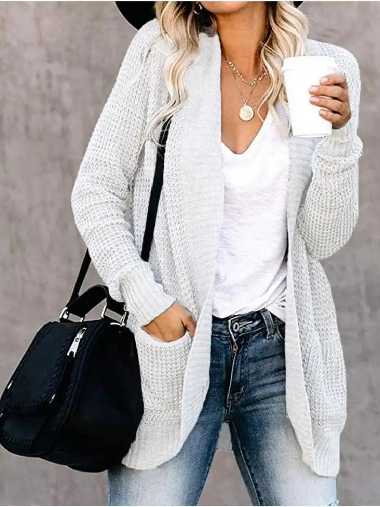Cozy Curved-Front Knit Cardigan – Autumn Winter Casual Chic