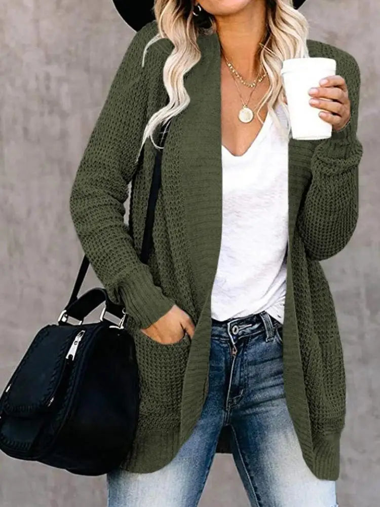 Cozy Curved-Front Knit Cardigan – Autumn Winter Casual Chic